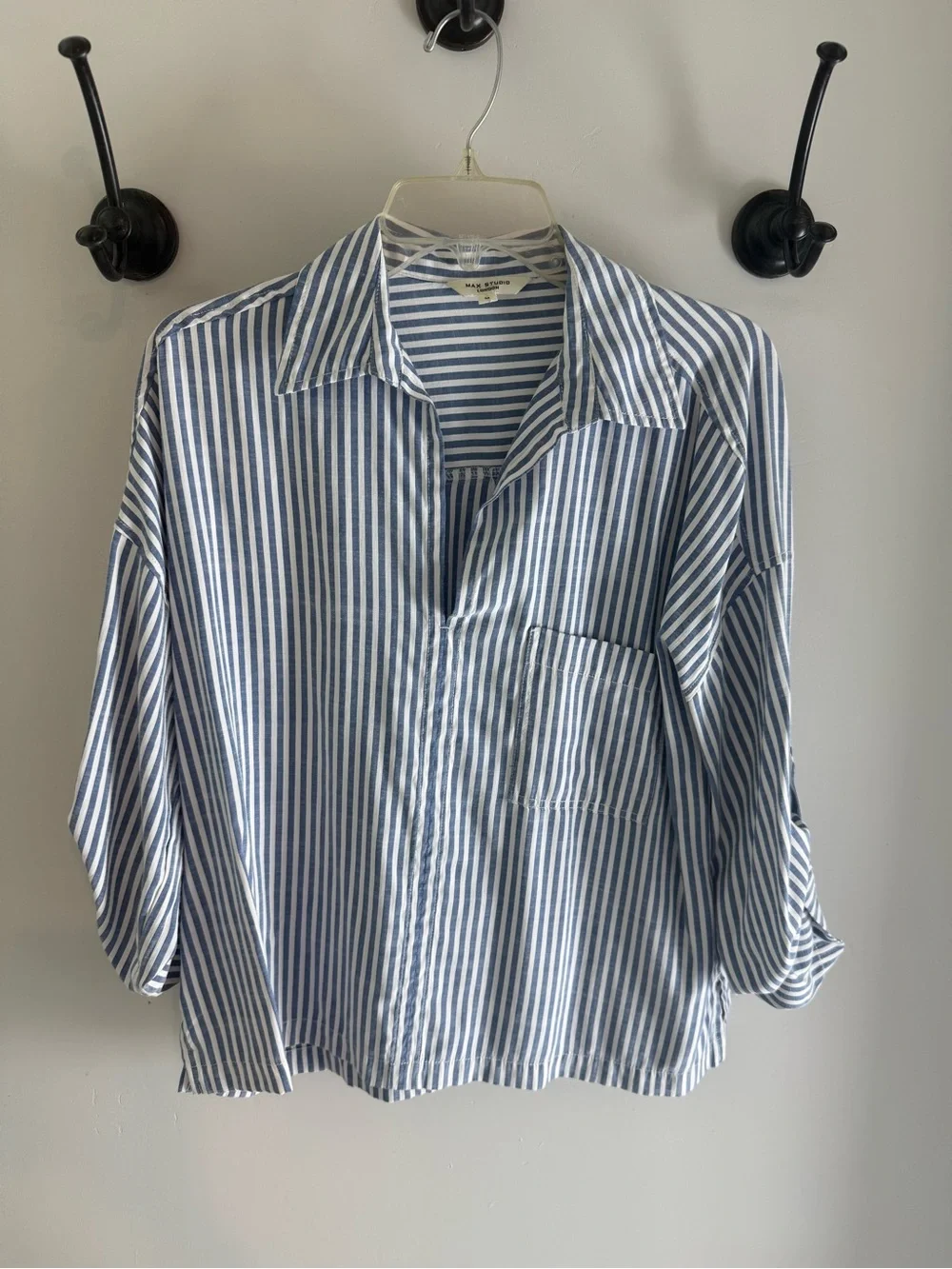 Max Studio Blue and White Striped Shirt - Relaxed Fit